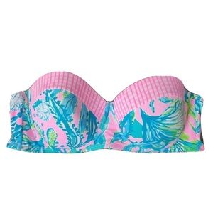 Lilly Pulitzer Pink and Blue Strapless Bikini Top